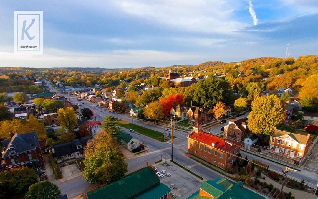 Market Street showing fall colors in Hermann Missouri